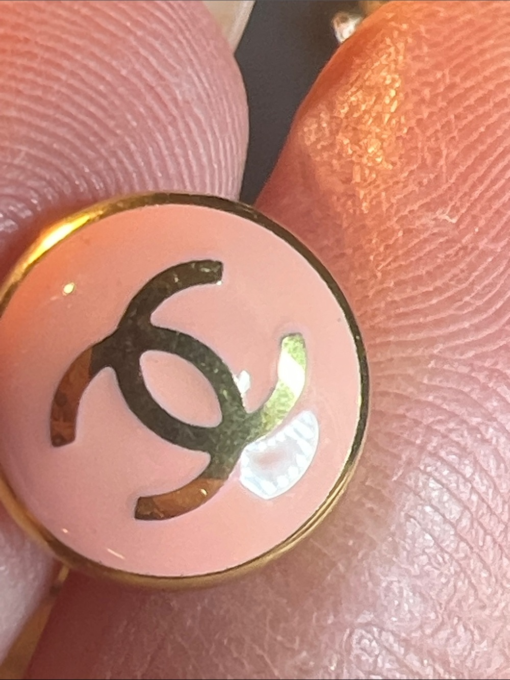 Pink Enamel C Logo Round Stud Earrings with Gold Trim - Picture 3 of 7